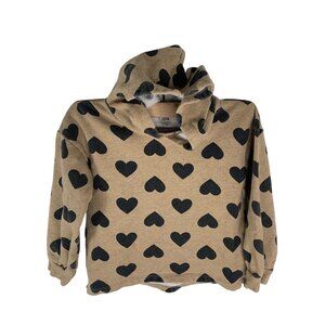Carters Kid Brown & Black Heart Pattern Fleece Hoodie For Children Size 7